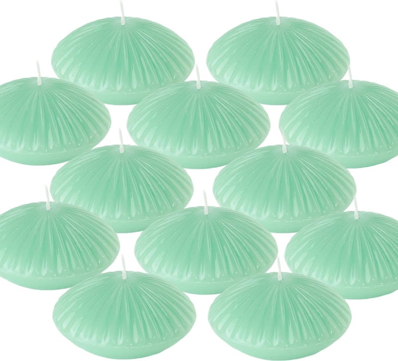 LPUSA 10 Hour Green Floating Candles Large 3"，Unscented Romantic Tealight Ribbed Candles for Cylinder Vases，Centerpieces at Wedding, Party, Pool, Holidays, Set of 12 - Image 1